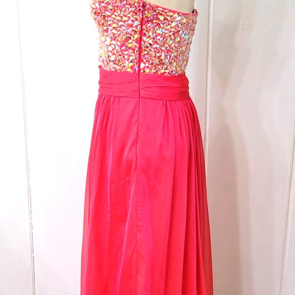La Femme Fushia Chiffon Gown Prom Dress Jeweled Bodice - Picture 4 of 7